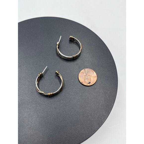 RMJ‎ Signed Designer Sterling Silver 1/20 12k Gold filled Wrapped Hoop Earrings - Picture 3 of 12